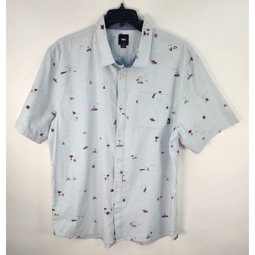 Vans Classic Fit Shirt Men's 2XL Beach Scene Off The Wall Light Blue